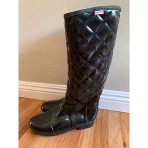 Hunter Regent Quilted Glossy Rain Boots Black 9